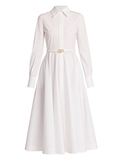 Shop Valentino Women's Belted Logo-embellished Shirtdress In White