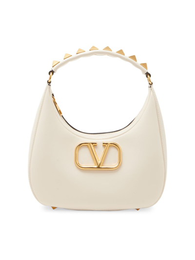 Shop Valentino Women's Stud Sign Leather Hobo Bag In Light Ivory