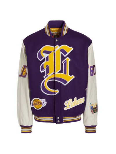 Shop Jeff Hamilton Men's Lakers Wool & Leather Jacket In Purple White