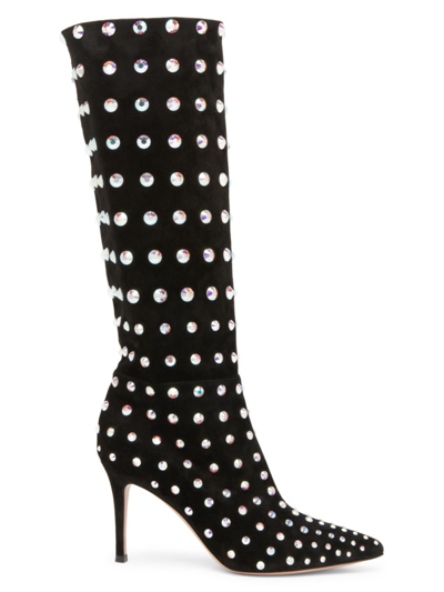 Shop Gianvito Rossi Women's Spectra Suede Embellished Knee-high Boots In Black