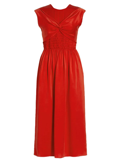 Shop Tove Women's Mahaney Twisted & Smocked Silk Midi-dress In Red