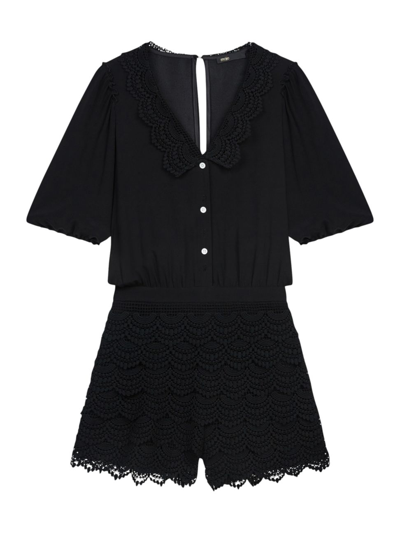 Shop Maje Women's Identelle Lace-trim Playsuit In Black