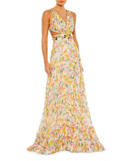 Shop Mac Duggal Women's Floral Tiered Gown In Nude Multi