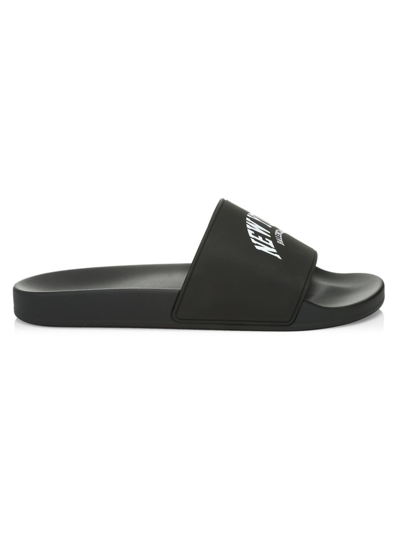 Shop Balenciaga Men's Logo Pool Slide Sandals In Black White New York