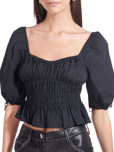 Shop Staud Women's Faye Gathered Puff-sleeve Top In Black