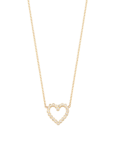 Shop Zoë Chicco Women's 14k Yellow Gold & Diamond Small Open Heart Pendant Necklace