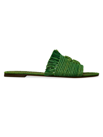 Shop Tory Burch Women's Eleanor Raffia Slides In Arugula