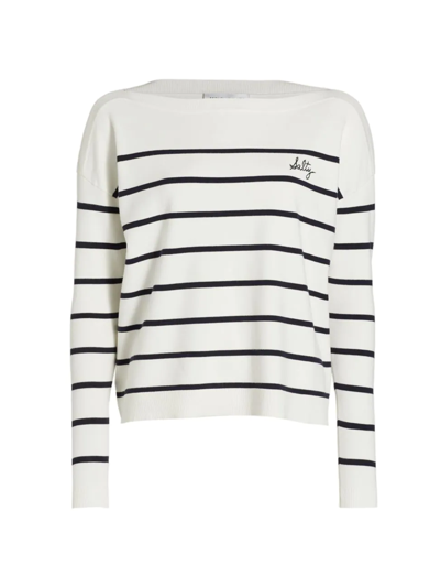 Shop Michelle Smith Women's  X Saks Salty-embroidered Striped Sweater In Navy Stripe