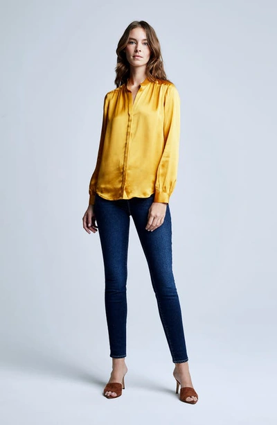 Shop L Agence Bianca Silk Satin Blouse In Dark Mustard