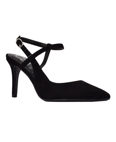 Shop Calvin Klein Women's Gaella Pointy Toe Pumps Women's Shoes In Black (faux Suede)