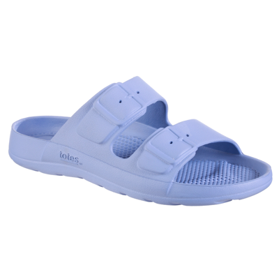 Shop Totes Women's Everywear Double Buckle Slides In Periwinkle