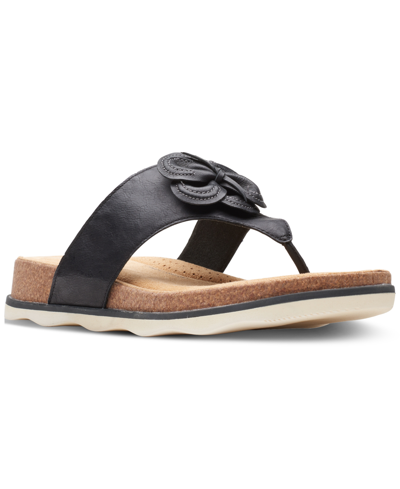 Shop Clarks Women's Brynn Style Embellished Thong Sandals Women's Shoes In Black Leather