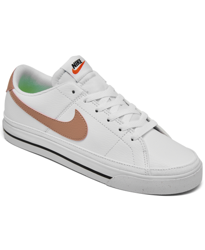 Shop Nike Women's Court Legacy Next Nature Casual Sneakers From Finish Line In White/orange