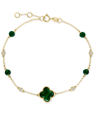 Effy Collection Effy Malachite & Diamond (1/20 Ct. T.w.) Chain Bracelet In 14k Gold In Gold