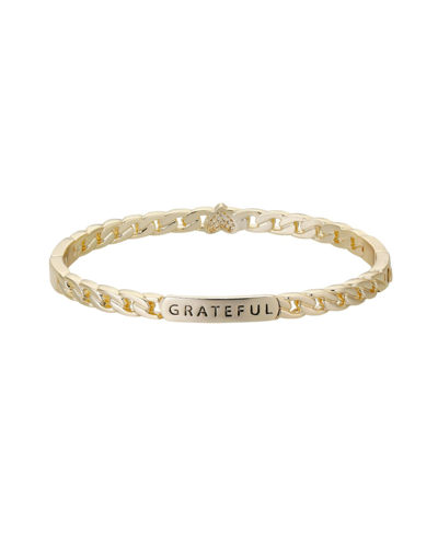Shop Unwritten 14k Gold Flash-plated Cubic Zirconia "grateful" Heart Braided Bracelet In Yellow