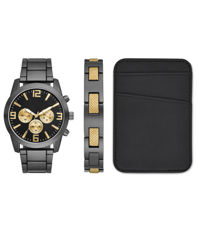 Shop Folio Men's Black Stainless Steel Bracelet Watch, 46mm Gift Set