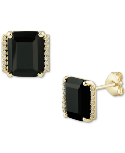 Macy's Onyx & Diamond Accent Stud Earrings In 14k Gold In Gold