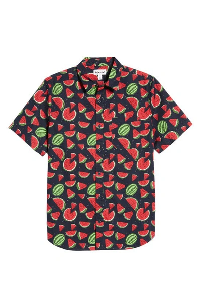 Shop Abound Short Sleeve Poplin Button Front Shirt In Navy Iris Watermelon Slice