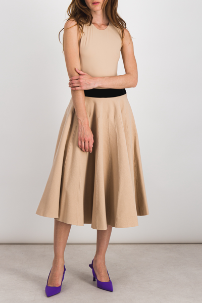 Shop Maison Margiela Felt Wool Pleated Midi Skirt In Beige