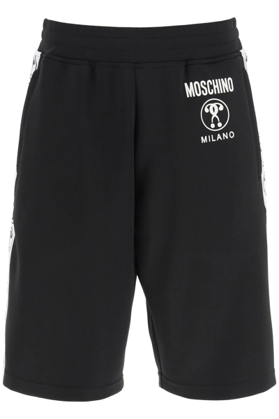 Shop Moschino Shorts With Double Question Mark Bands In Black,white