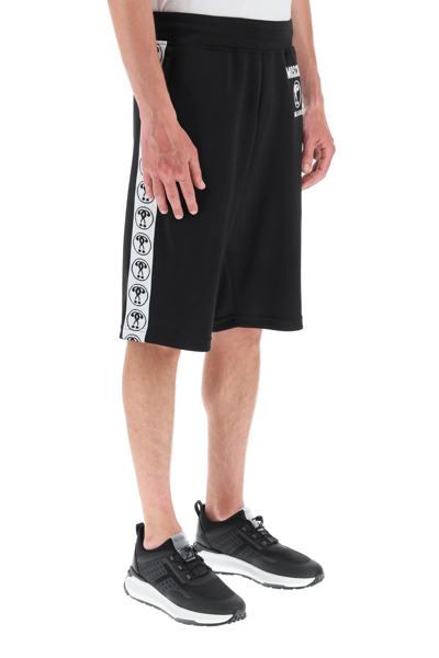 Shop Moschino Shorts With Double Question Mark Bands In Black,white