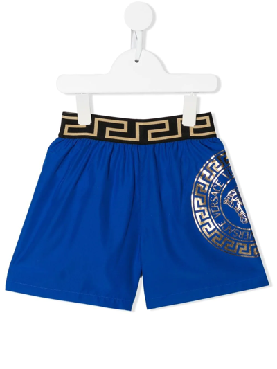 Shop Versace Logo-print Swim Shorts In Blue