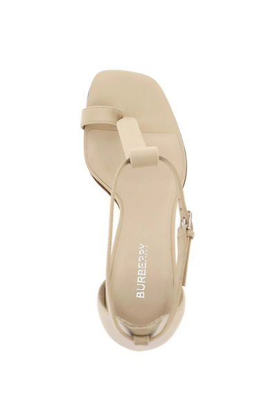 Shop Burberry Leather Sandals In Beige