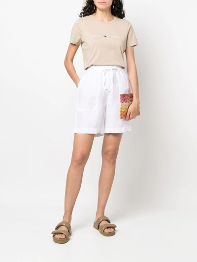 Shop Tommy Hilfiger Drawstring-waist Linen Shorts In White