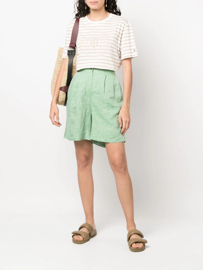 Shop Tommy Hilfiger Drawstring-waist Linen Shorts In Green