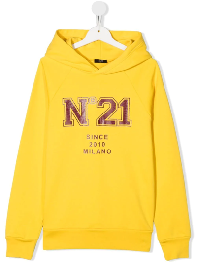 Shop N°21 Teen Logo Print Hoodie In Yellow