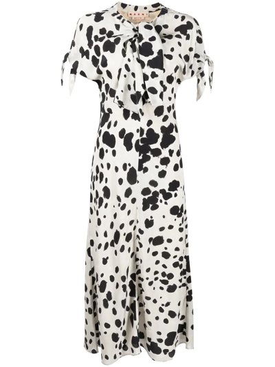 Shop Marni Dalmatian-print Midi Dress In White