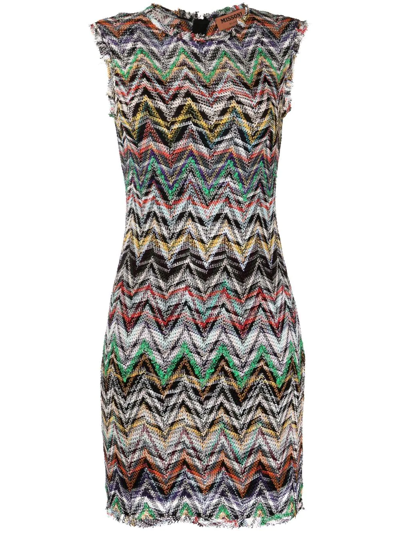 Shop Missoni Zigzag Knitted Shift Dress In Green