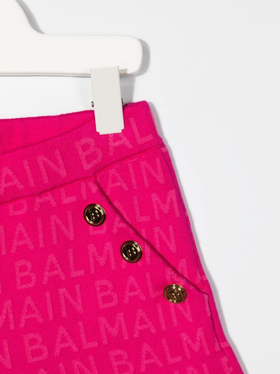 Shop Balmain Logo-print Button-detail Shorts In Pink