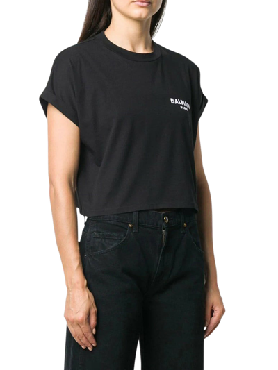 Shop Balmain Crop T-shirt In Black