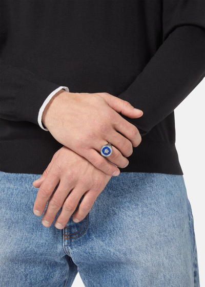 Shop Versace Enamel Medusa Ring, Male, Blue+silver, 7 Mm