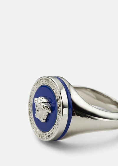 Shop Versace Enamel Medusa Ring, Male, Blue+silver, 7 Mm