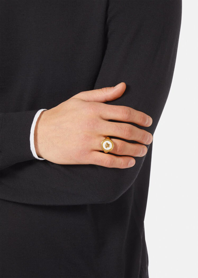 Shop Versace Enamel Medusa Ring In Gold+white