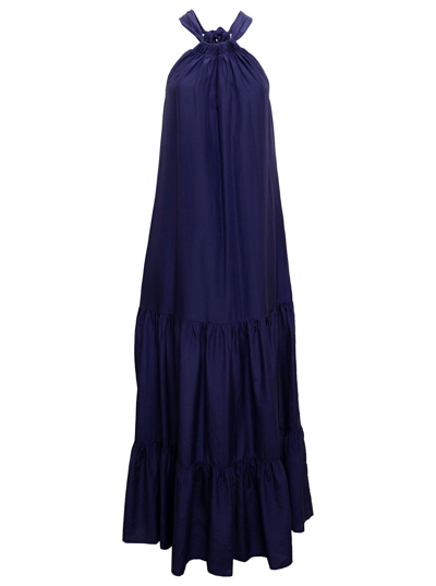 Shop Douuod Womans Blue Cotton And Silk Long Dress In Violet