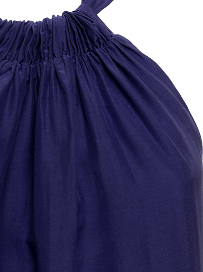 Shop Douuod Womans Blue Cotton And Silk Long Dress In Violet