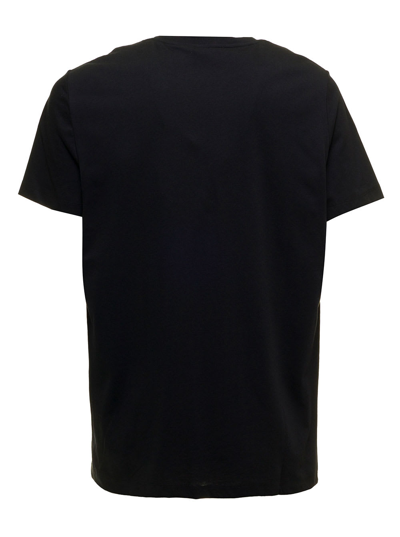 Shop Balmain Mans Black Cotton T-shirt With Flocked Logo
