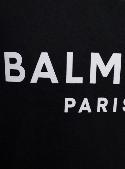 Shop Balmain Mans Black Cotton T-shirt With Flocked Logo