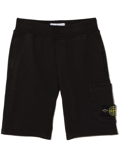 Shop Stone Island Junior Compass-logo Cotton Track Shorts In Black