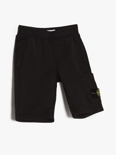 Stone Island Black Cotton Bermuda Shorts With Logo In Black
