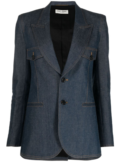 Shop Saint Laurent Women's Blue Cotton Blazer