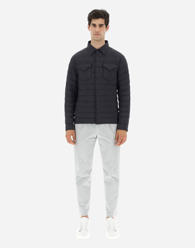 Herno Piumino Denim Jacket In Nylon Trapuntato In Navy Blue
