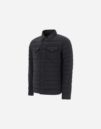 Herno Piumino Denim Jacket In Nylon Trapuntato In Navy Blue