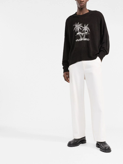 Palm Angels Palm Tree-print Linen Jumper In Black