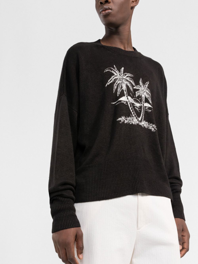 Shop Palm Angels Palm Tree-print Linen Jumper In Black