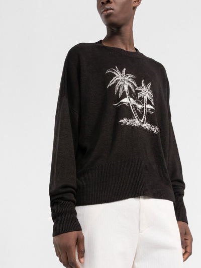 Palm Angels Palm Tree-print Linen Jumper In Black