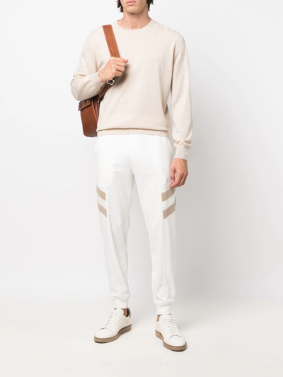 Brunello Cucinelli Contrast Stripe Fleece-back Cotton Sweatpants In White